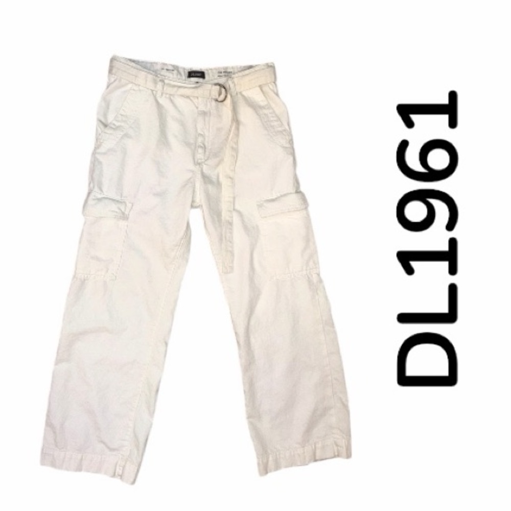 DL1961 Zoie Wide Leg Relaxed Vintage White Cargo Pants with D-Ring Belt